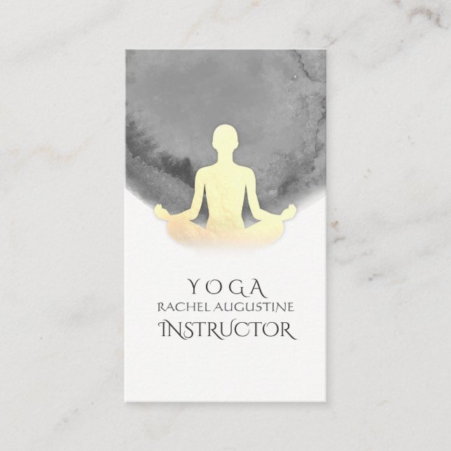 Carte De Visite Elégant Aquarelle Méditation Or Yoga Instructeur (Devant)