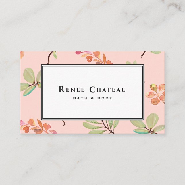 Carte De Visite Elégant Aquarelle rose Peach Professionnel (Devant)