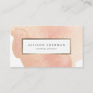 Carte De Visite Élégant aquarelle rose poudré et or minimaliste