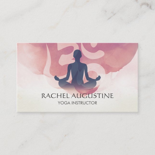 Carte De Visite Élégant Aquarelle Yoga Méditation Pose Om Symbole (Devant)