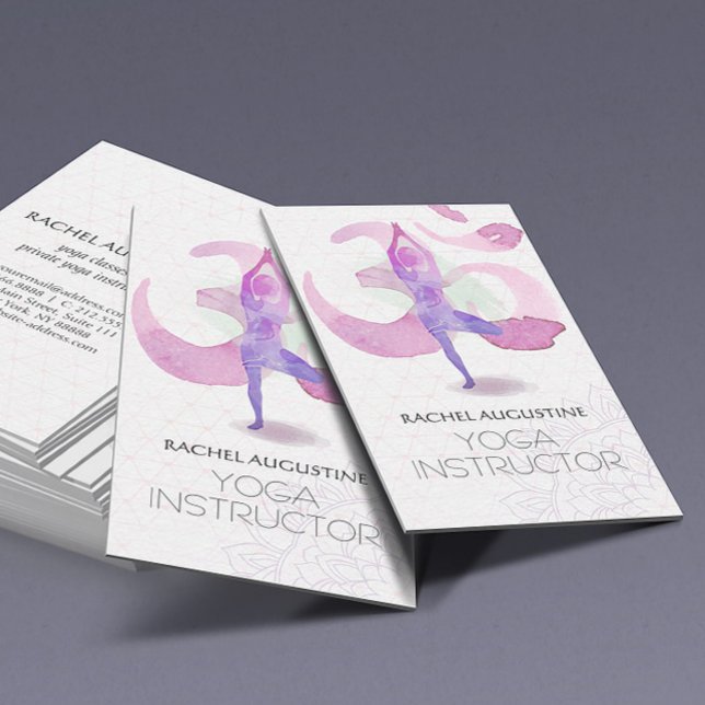 Carte De Visite Élégant Aquarelle Yoga Méditation Pose Om Symbole (Créateur téléchargé)