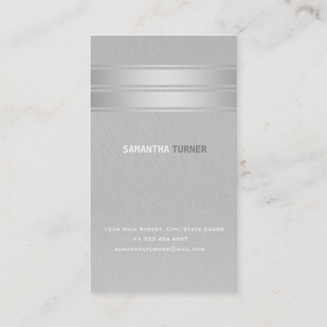 Carte De Visite Élégant Argent Faux Stripes Professionnel Personna (Dos)