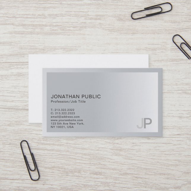 Carte De Visite Élégant Argent moderne Monogramme professionnel Pl (Devant/Arrière en situation)