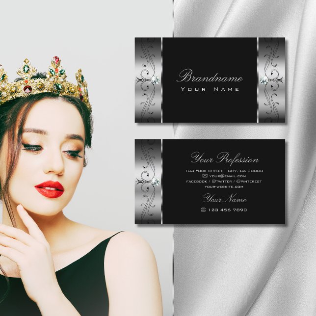 Carte De Visite Élégant Argent Noir Squigglé Bijoux Ornementaux (Créateur téléchargé)