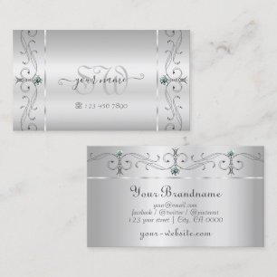 Carte De Visite Élégant Argent Ornate Squigglé Bijoux Monogramme