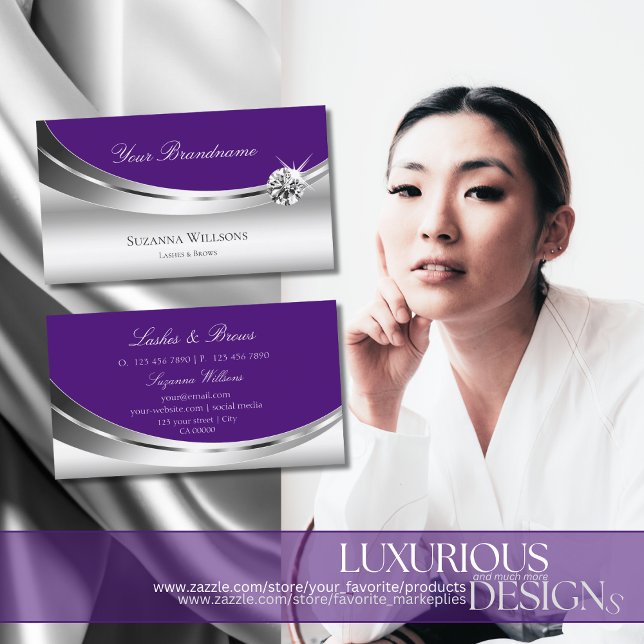 Carte De Visite Élégant Argent Royal violet avec diamant étincelan (Créateur téléchargé)