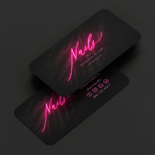 Carte De Visite Elégant Artiste Nail Manucures Hot Pink Neon
