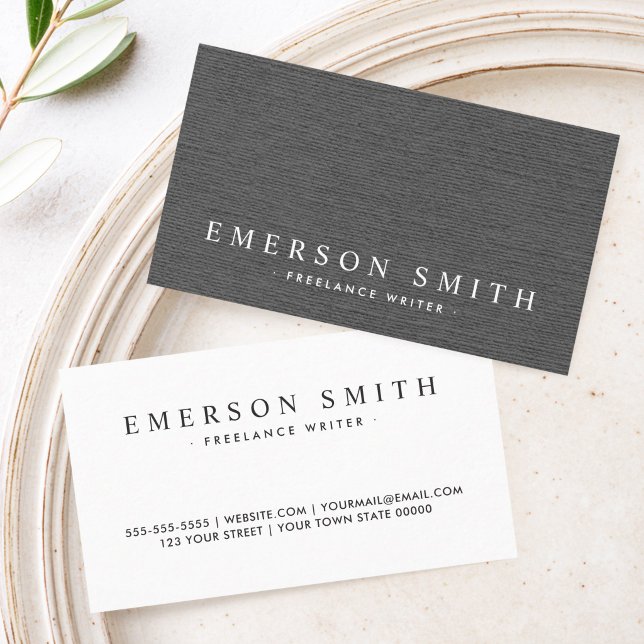Carte De Visite Élégant aspect lin gris foncé classe (Elegant dark gray linen look classy business card)
