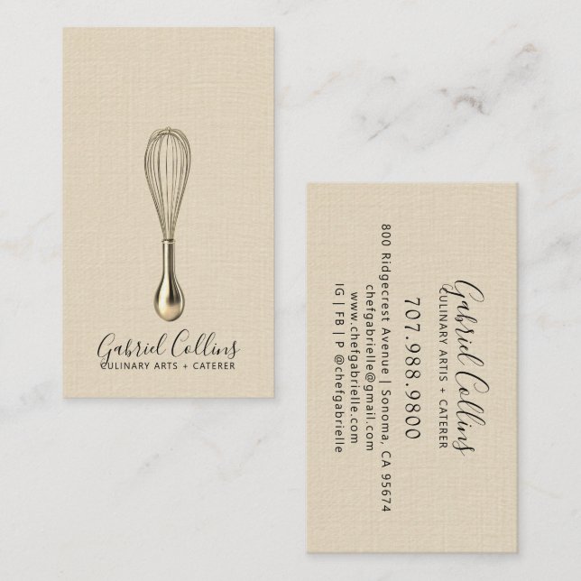 Carte De Visite Élégant Baker Bakers Fouet Crème Lin  (Devant / Derrière)