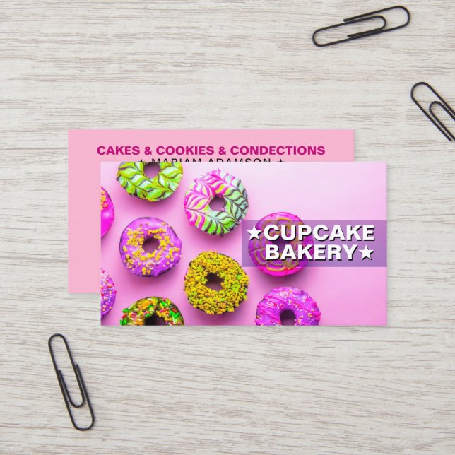 Carte De Visite Elegant Baking Sweets | Boulangerie de Cupcakes Ro (Devant/Arrière en situation)