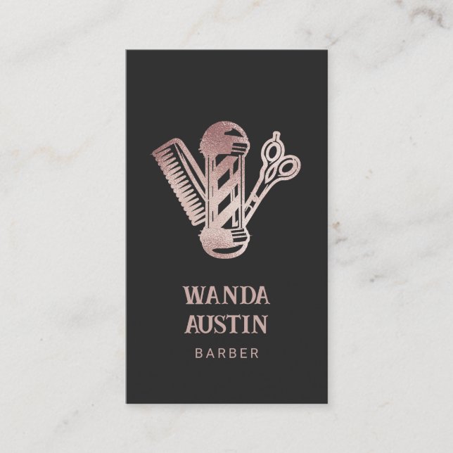 Carte De Visite Elegant Barber Shop Rose Gold Glitter  (Devant)