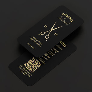 Carte De Visite Elégant Barbershop Black Gold Barber Ciseaux