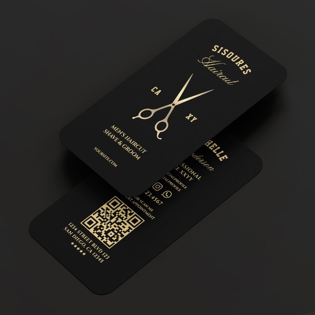 Carte De Visite Elégant Barbershop Black Gold Barber Ciseaux (Elegant Barbershop Black Gold Barber Scissors Business Card
)