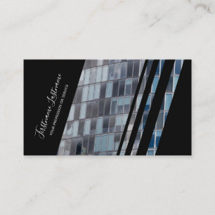 Carte De Visite Elégant bâtiment de bureau en verre rayé noir