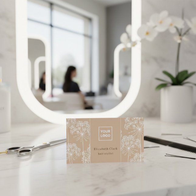 Carte De Visite Elegant Beige Botanical Hair Stylist  (Créateur téléchargé)