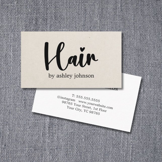 Carte De Visite Elégant Beige Naturel Gras Coeur Salon Coiffeur (Créateur téléchargé)
