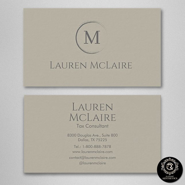 Carte De Visite Elegant Beige Taupe Circle Monogram Business Card (Créateur téléchargé)