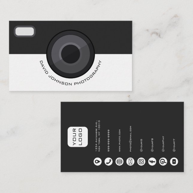 Carte De Visite Elegant Black and White Photographer Business Card (Devant / Derrière)