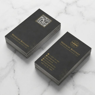 Carte De Visite Elegant Black Gold Art Deco QR Code Florist