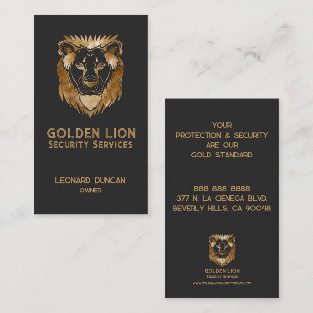 Carte De Visite Élégant Black Gold Lion Services de sécurité (Devant / Derrière)