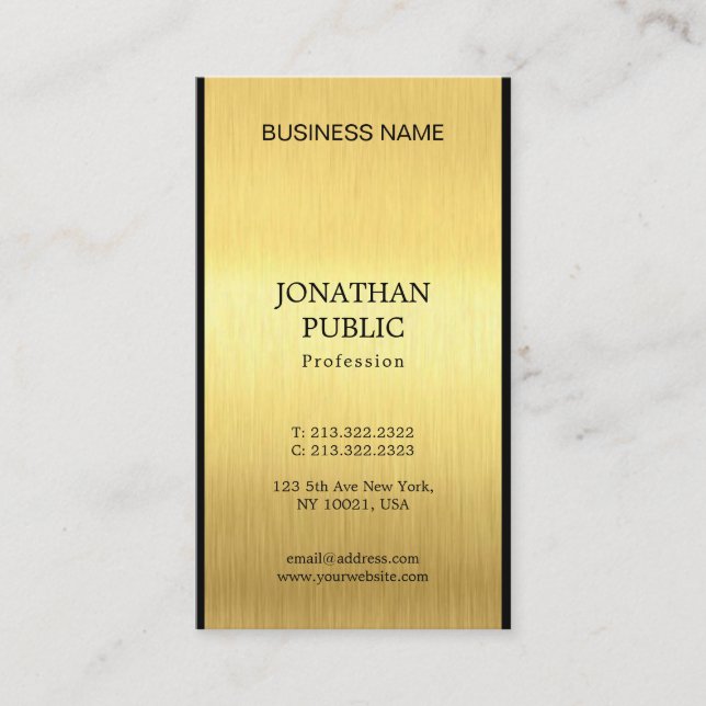 Carte De Visite Elégant Black Gold Plain Professional Chic Luxe (Devant)