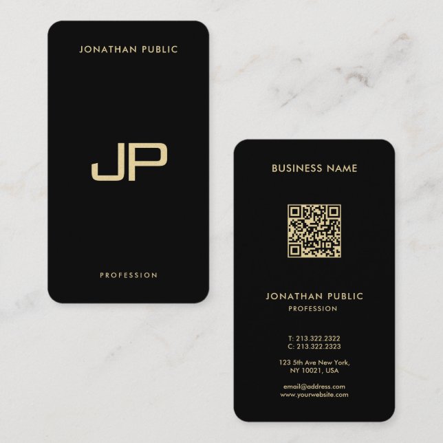 Carte De Visite Elégant Black & Gold QR Code Luxury Premium Pearl (Devant / Derrière)