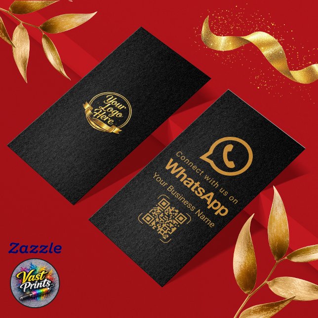 Carte De Visite Elegant Black Gold WhatsApp QR Code (Elegant Black Gold WhatsApp QR Code Business Card)