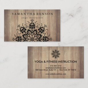 Carte De Visite Élégant Black Lotus Mandala Wood Yoga Instructeur