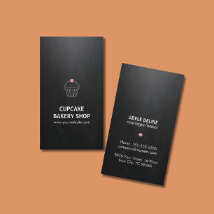 Carte De Visite Élégant Black Pink Cupcake Sweet Bakery Boutique