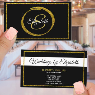 Carte De Visite Elegant Black White Gold Monogram Template