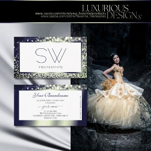 Carte De Visite Élégant blanc bleu argenté Ombre Parties scinti