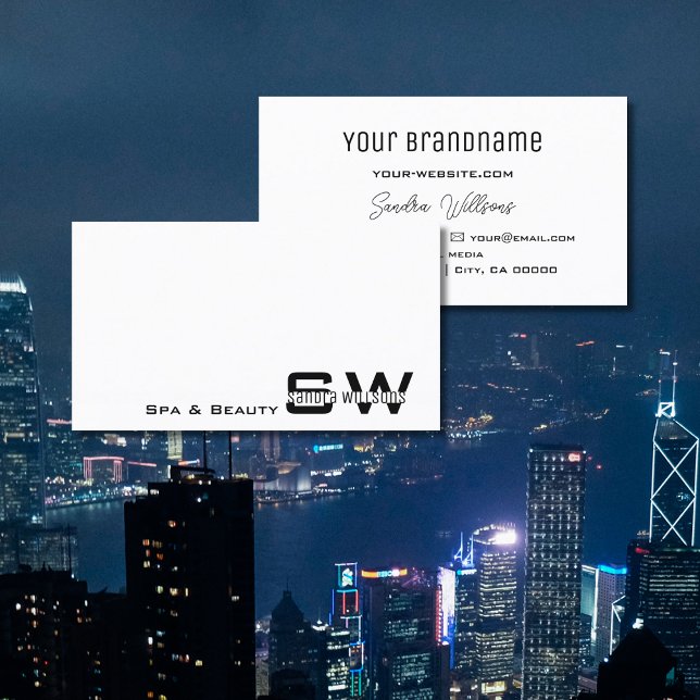 Carte De Visite Élégant blanc clair moderne avec Monogramme simple (Créateur téléchargé)