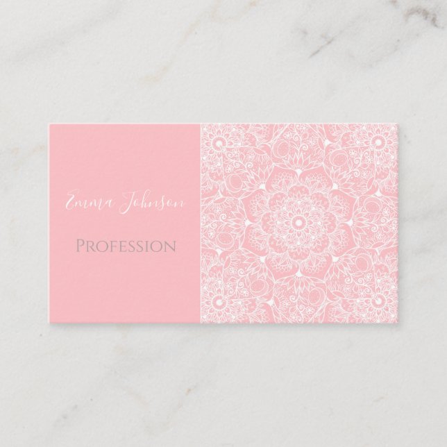 Carte De Visite Elégant Blanc Floral Mandala Rose Design (Devant)