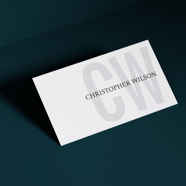 Carte De Visite Élégant blanc gris noir gras Monogramme Consultant (Créateur téléchargé)
