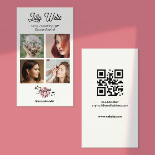 Carte De Visite Élégant blanc minimaliste médias sociaux QR Code