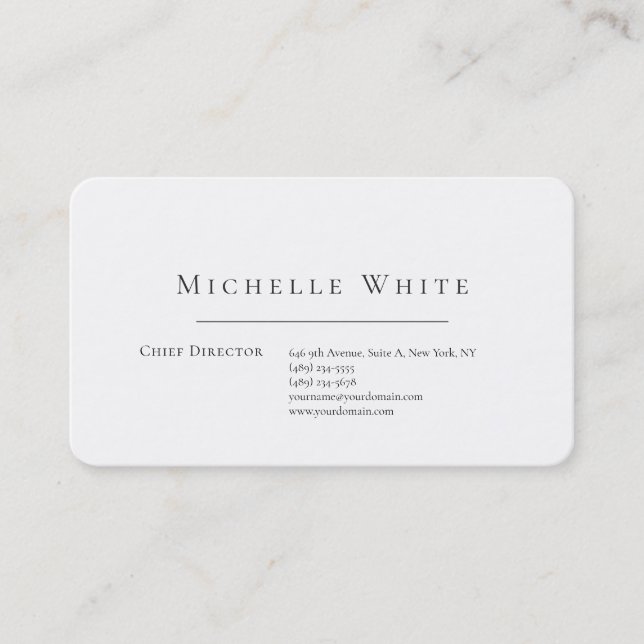 Carte De Visite Élégant Blanc Moderne Professionnel Simple (Devant)