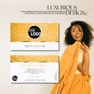 Carte De Visite Élégant blanc orange Parties scintillant Étincelle