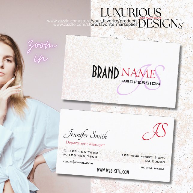 Carte De Visite Élégant blanc pastel violet rayures étoiles Monogr (Créateur téléchargé)