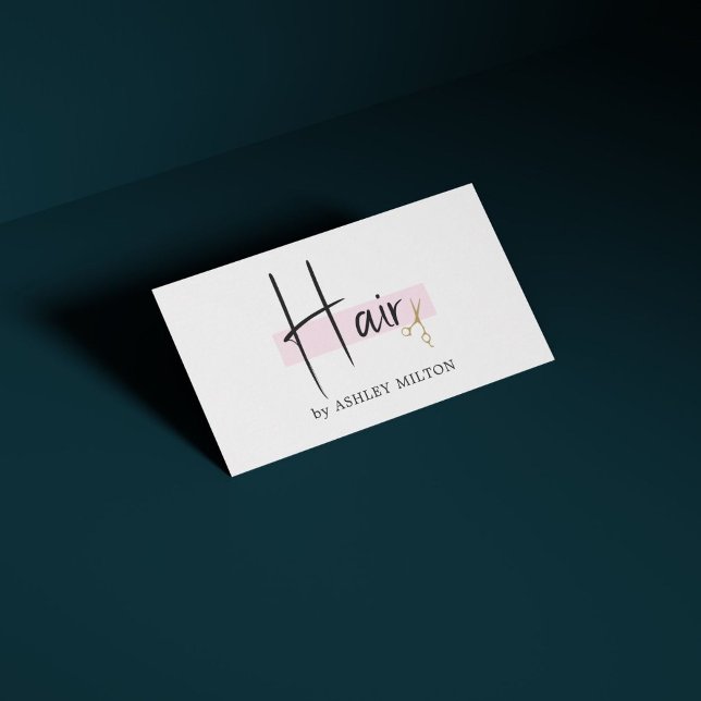 Carte De Visite Elégant Blanc Rose Rose Rose Golden Ciseaux Cheveu (Créateur téléchargé)