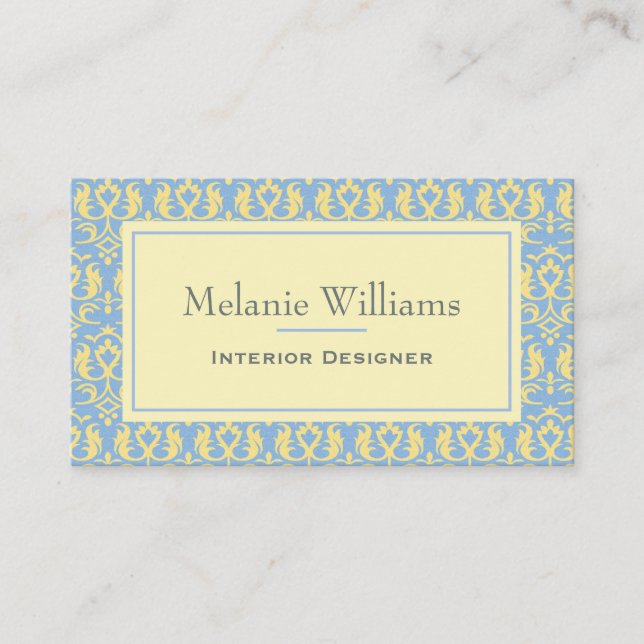 Carte De Visite Élégant bleu clair Motif textile orné (Devant)
