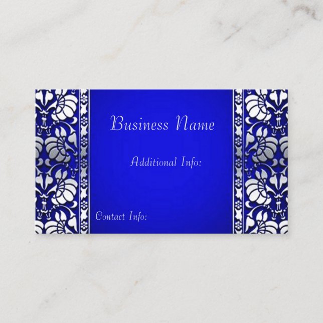 Carte De Visite Elégant bleu et argent horizontal (Devant)