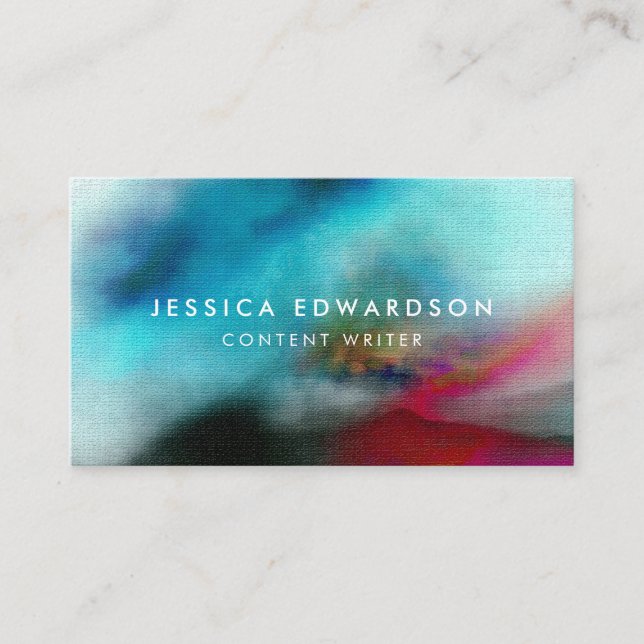 Carte De Visite Elégant bleu et rouge Aquarelle Abstraite (Devant)