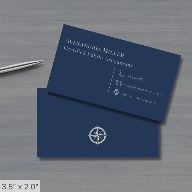 Carte De Visite Elégant bleu marine bleu argent (Créateur téléchargé)