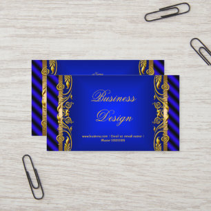 Carte De Visite Élégant bleu royal or floral ondulation