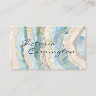 Carte De Visite Élégant Blue Gold Turquoise Agate Script