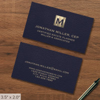Élégant Blue Leather Luxury Gold Logo initial