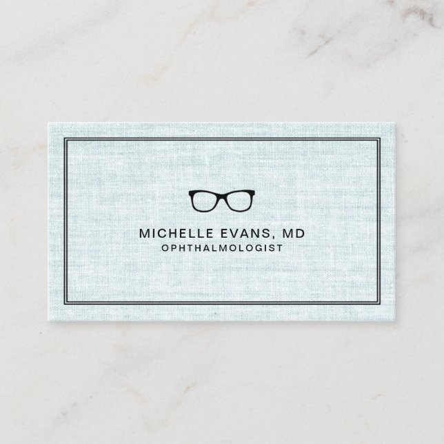 Carte De Visite Elegant Blue Linen Ophthalmologist Professional (Devant)