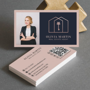 Carte De Visite Elegant Blush & Navy Professional Immobilier