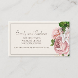 Carte De Visite Élégant Blush Pink Floral Site Mariage