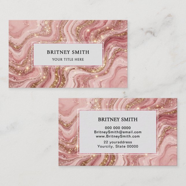 Carte De Visite Elegant Blush Pink Gold Glitter Marble Agate (Devant / Derrière)